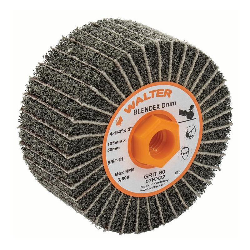 07K322 | TWO-IN-ONE™ ALLSTEEL Finishing Drum 4-1/4" x 2", 5/8"-11Arbor, 80 Grit, Non-Woven and Cloth