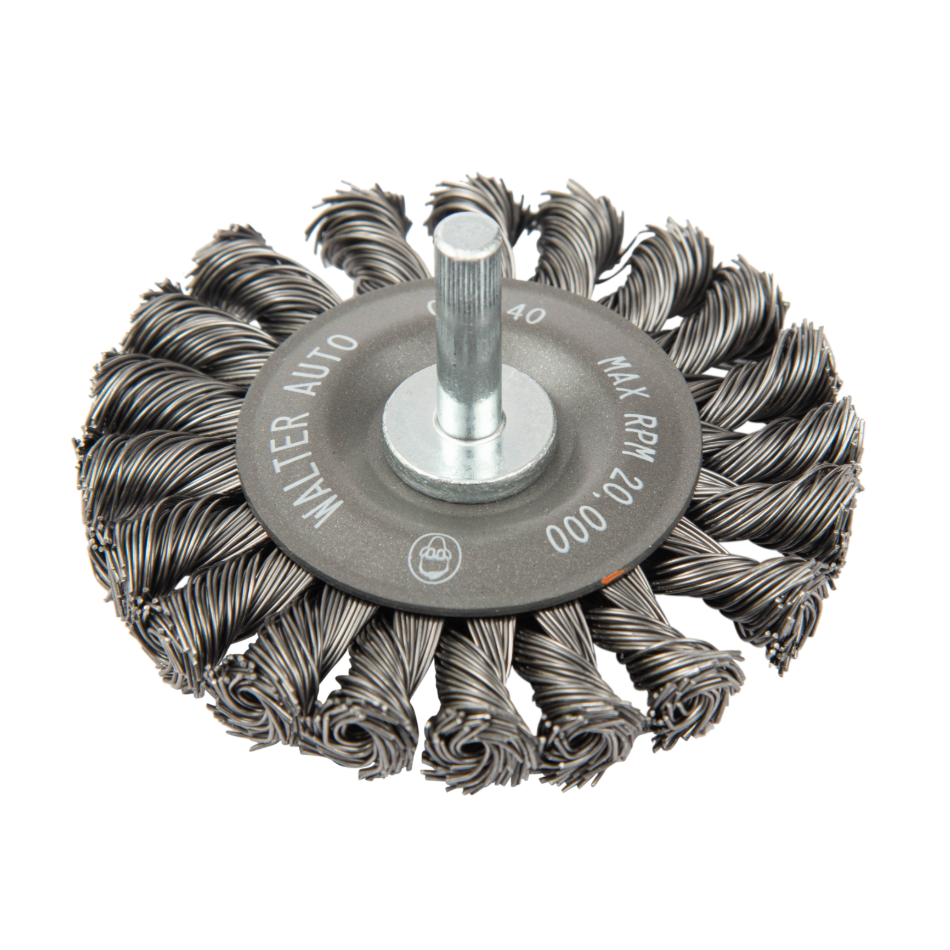 09C140 | All Metal™ Mounted Wire Brush 2-3/4", 1/4" Arbor, Knot-Twisted Steel Wires