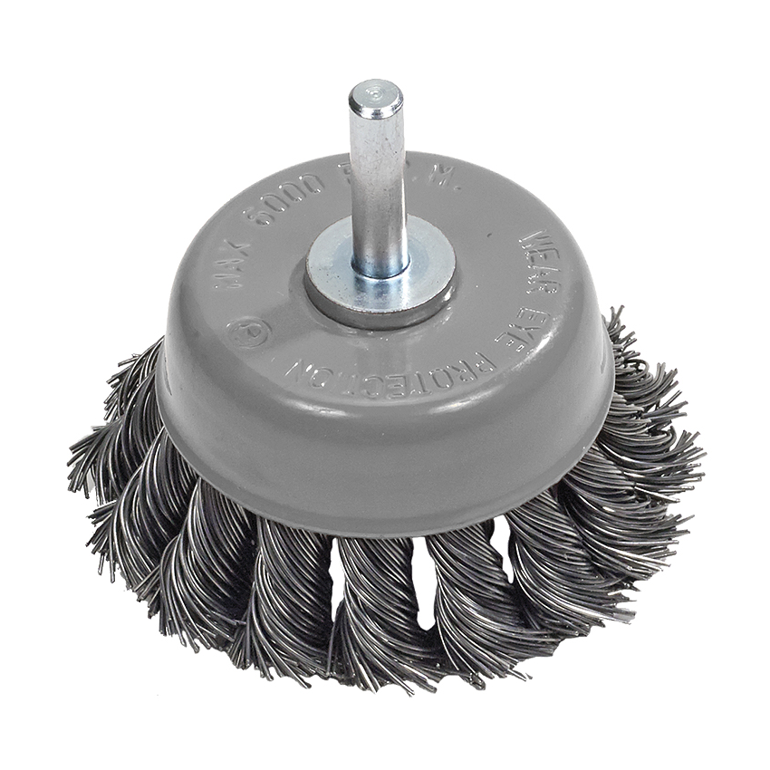 09C370 | All Metal™ Mounted Wire Brush 3", 1/4" Arbor, Knot-Twisted Steel Wires