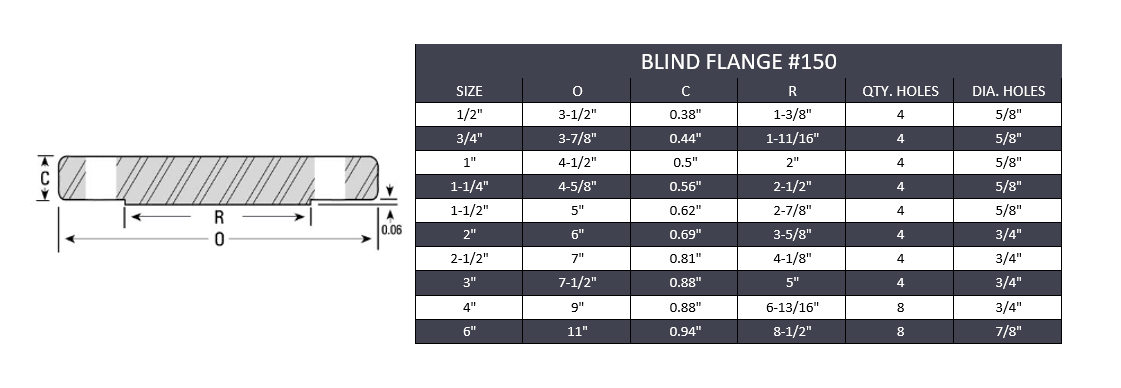 1-1/4" Blind Flange Class #150 - Stainless Steel 316 - Forces Inc