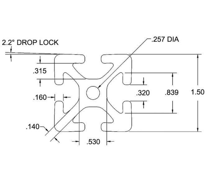 1.5" x 1.5" T-Slotted Aluminum Extrusion Smooth Heavy - 1ft Bar - Forces Inc