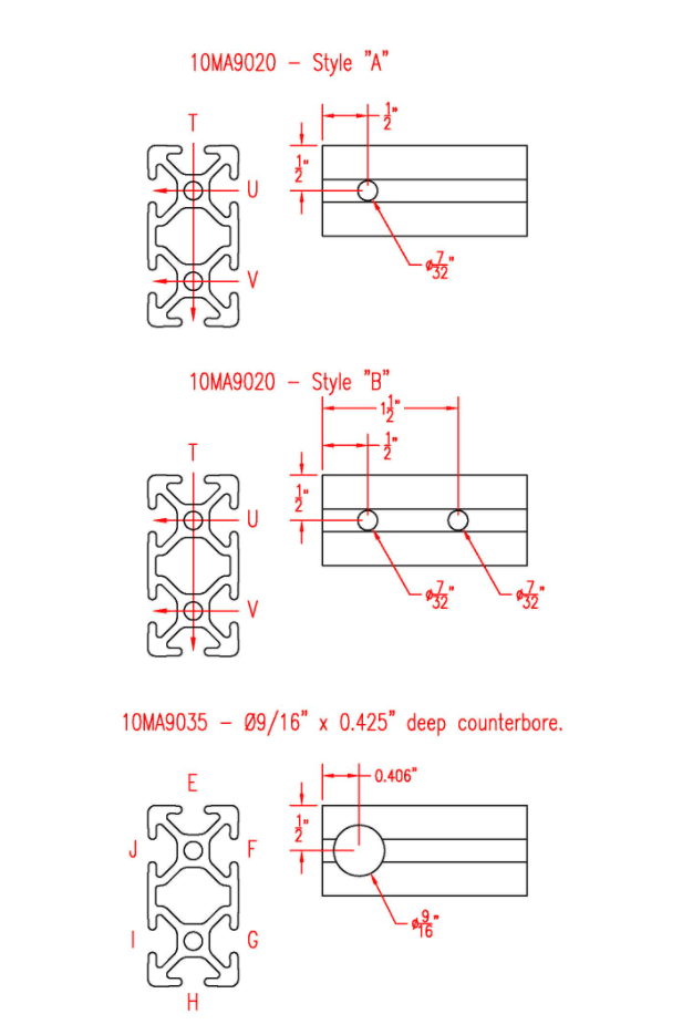 1" x 2" Smooth T-Slotted Aluminum Extrusion - 1ft Bar - Forces Inc