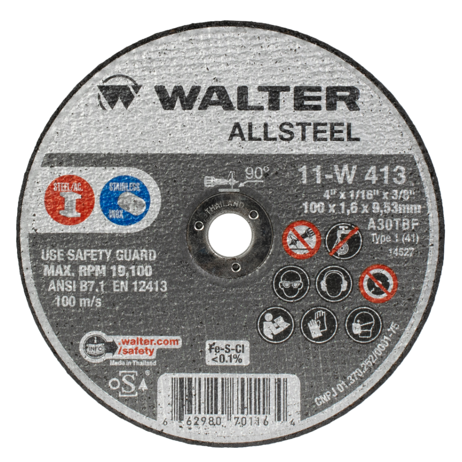 11W413 | ALLSTEEL™ Cut-Off Wheel 4" x 1/16", 3/8" Arbor, Type 1