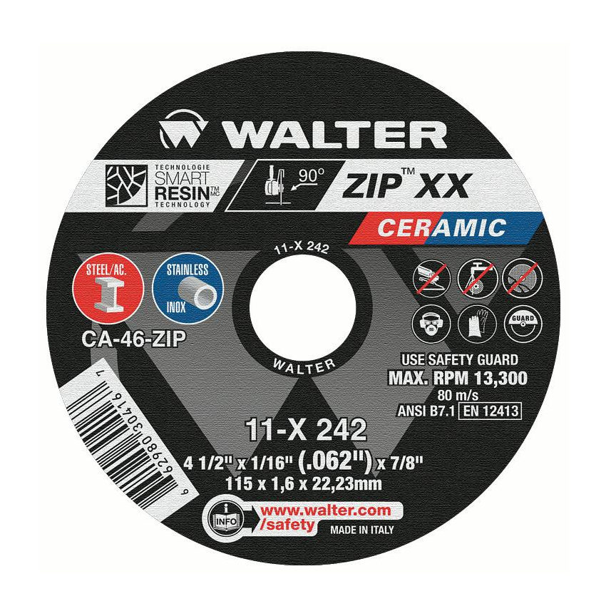 11X242 | ZIPâ„¢ XX Cut-Off Wheel 4-1/2" x 1/16", 7/8" Arbor, Type 1