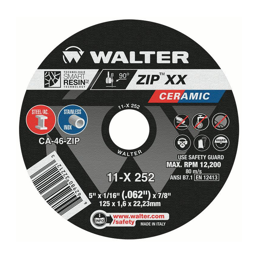 11X252 | ZIPâ„¢ XX Cut-Off Wheel 5" x 1/16", 7/8" Arbor, Type 1