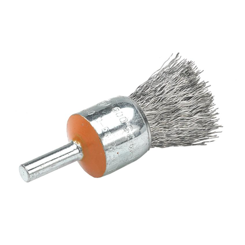 13C005 | Mounted Wire Brush 1/2", 1/4" Arbor, Crimped Wires Steel Wires