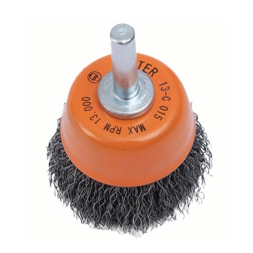 13C015 | Mounted Wire Brush 1-1/2", 1/4" Arbor, Crimped Wires Steel Wires