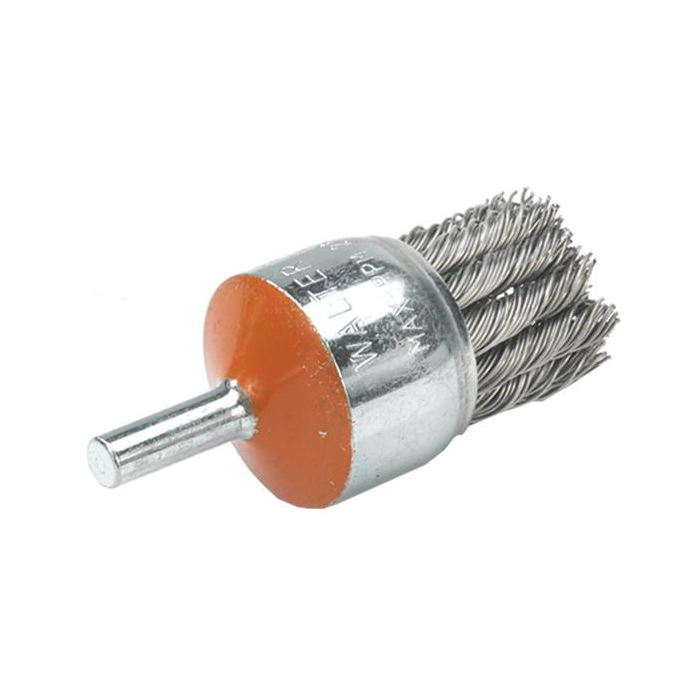 13C020 | Mounted Wire Brush 1-1/8", 1/4" Arbor, Knot-Twisted Steel Wires