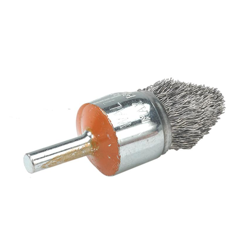 13C028 | Mounted Wire Brush 3/4", 1/4" Arbor, Crimped Wires Steel Wires