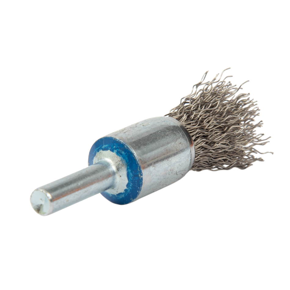 13C053 | Mounted Wire Brush 1/2", 1/4" Arbor, Crimped Wires Stainless Steel Wires