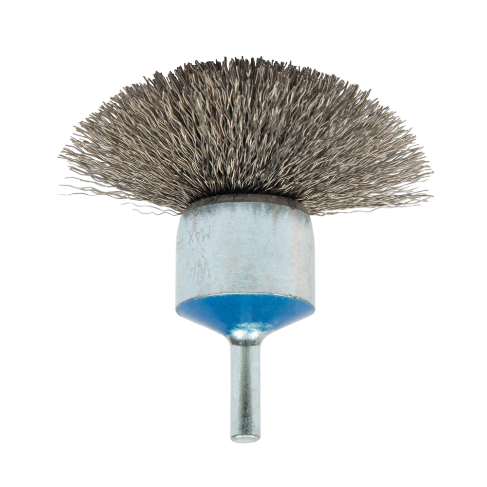 13C280 | Mounted Wire Brush 3", 1/4" Arbor, Crimped Wires Stainless Steel Wires