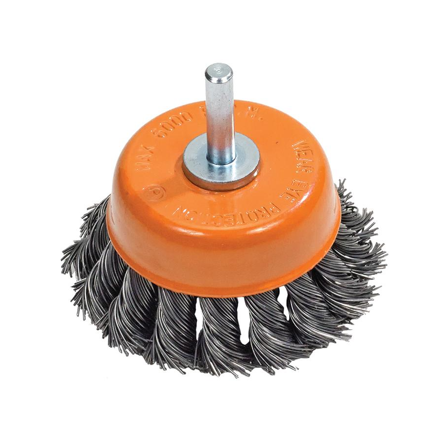 13C370 | Mounted Wire Brush 3", 1/4" Arbor, Knot-Twisted Steel Wires