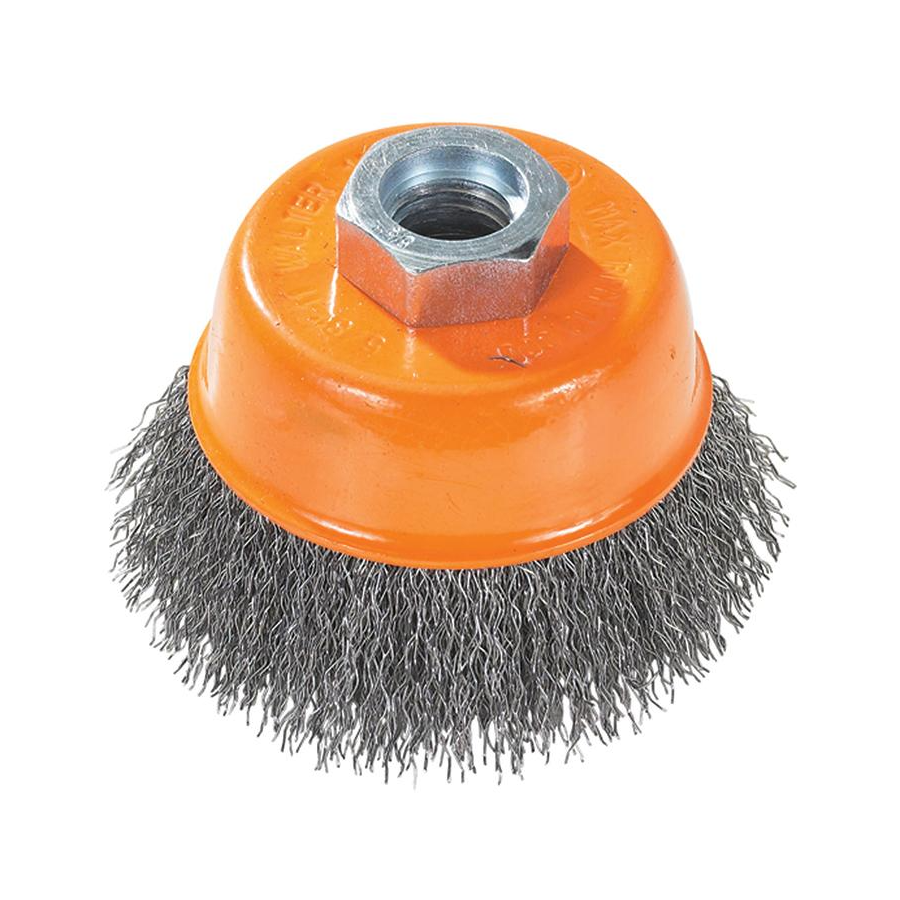 13D304 | Wire Cup Brush 3", 5/8"-11 Arbor, Crimped Steel Wires