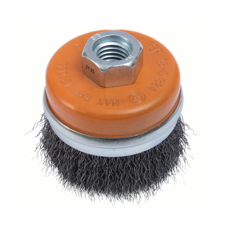 13D324 | Wire Cup Brush 3", 5/8"-11 Arbor, Crimped Steel Wires W/ Ring