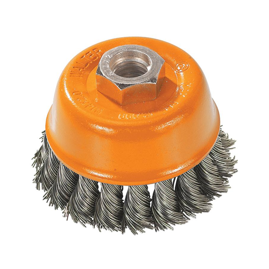 13F302 | Wire Cup Brush 3", M14-2.00 Arbor, Knot-Twisted Steel Wires