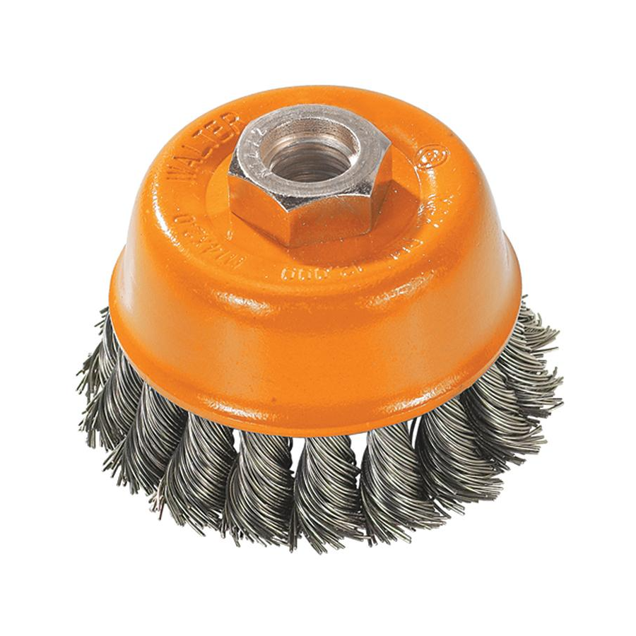 13F304 | Wire Cup Brush 3", 5/8"-11 Arbor, Knot-Twisted Steel Wires