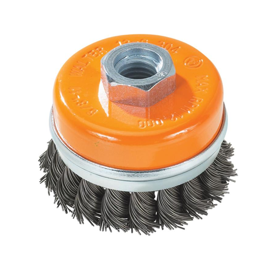 13G404 | Wire Cup Brush 4", 5/8"-11 Arbor, Knot-Twisted Steel Wires W/ Ring