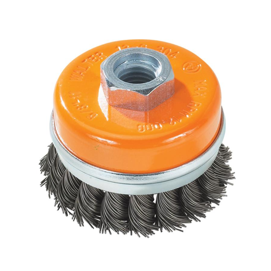 13G554 | Wire Cup Brush 5", 5/8"-11 Arbor, Knot-Twisted Steel Wires W/ Ring