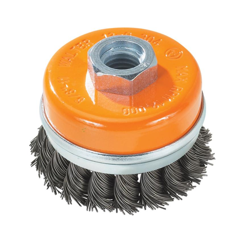 13G604 | Wire Cup Brush 6", 5/8"-11 Arbor, Knot-Twisted Steel Wires W/ Ring