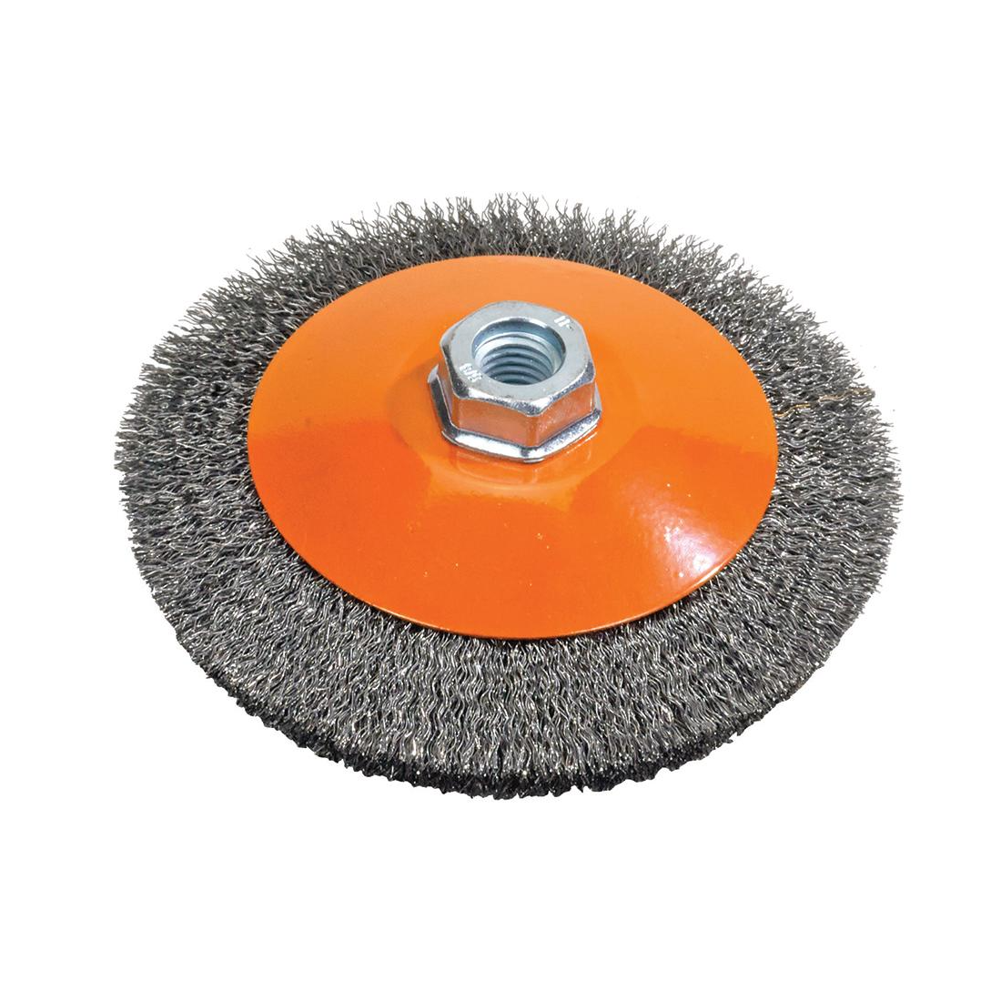 13H554 | Saucer-Cup Brush 5", 5/8"-11 Arbor, Crimped Steel Wires