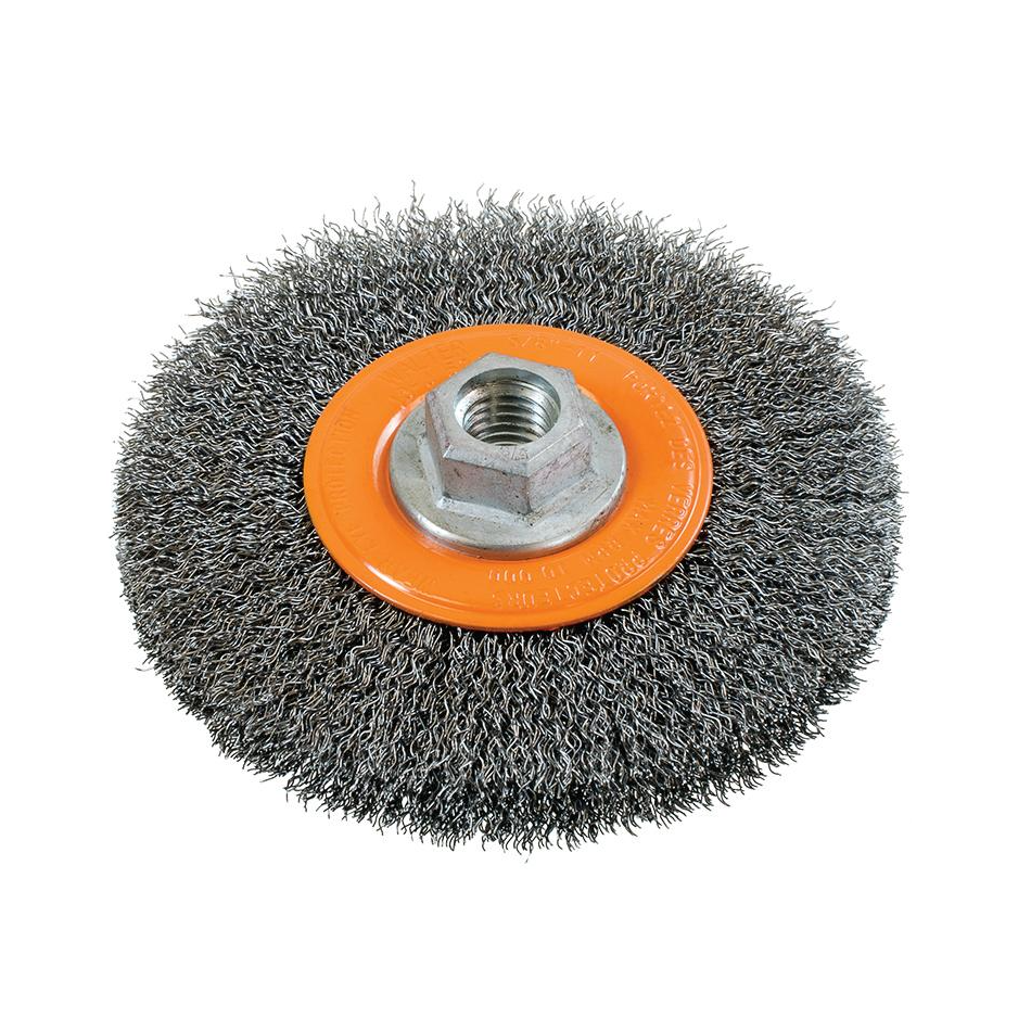 13J504 | Wire Wheel Brush 5", 5/8"-11 Arbor, Crimped Steel Wires