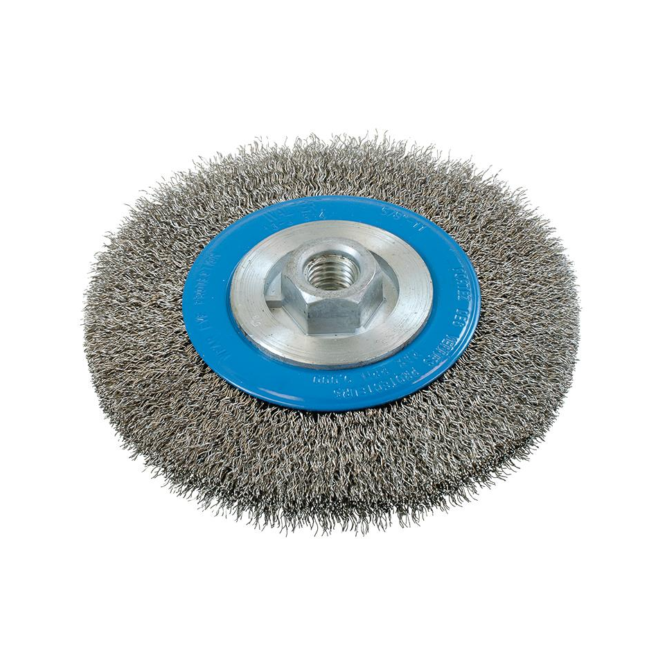 13J514 | Wire Wheel Brush 5", 5/8"-11 Arbor, Crimped Stainless Steel Wires