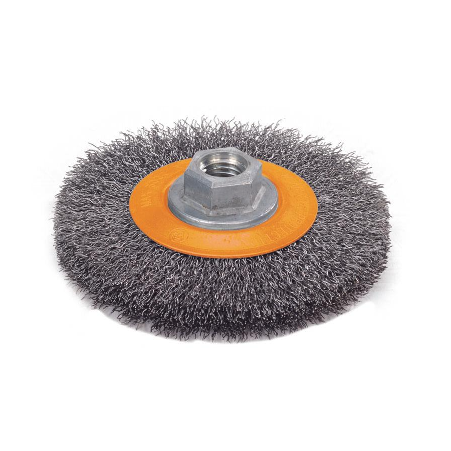 13J604 | Wire Wheel Brush 6", 5/8"-11 Arbor, Crimped Steel Wires