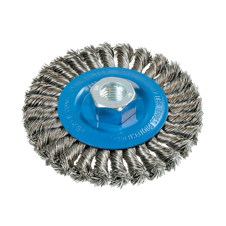 13L464 | Wire Wheel Brush 4-1/2", 5/8"-11 Arbor, Wide Knot-Twisted Stainless Steel Wires