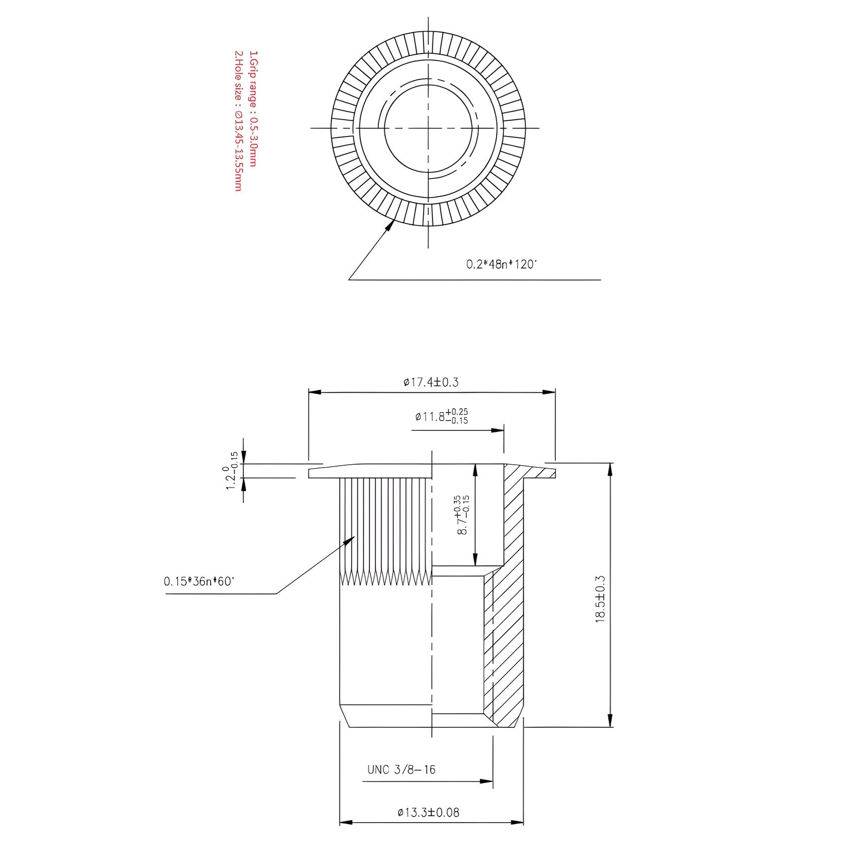 3/8"-16 Rivet Nut - Zinc Plated