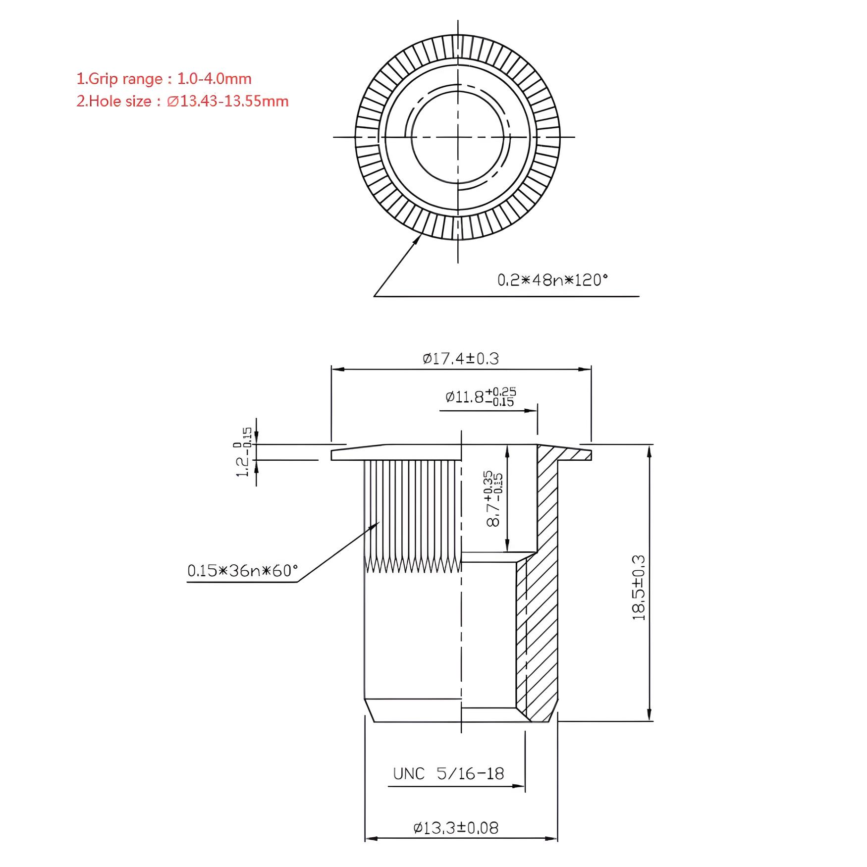 5/16"-18 Rivet Nut - Zinc Plated