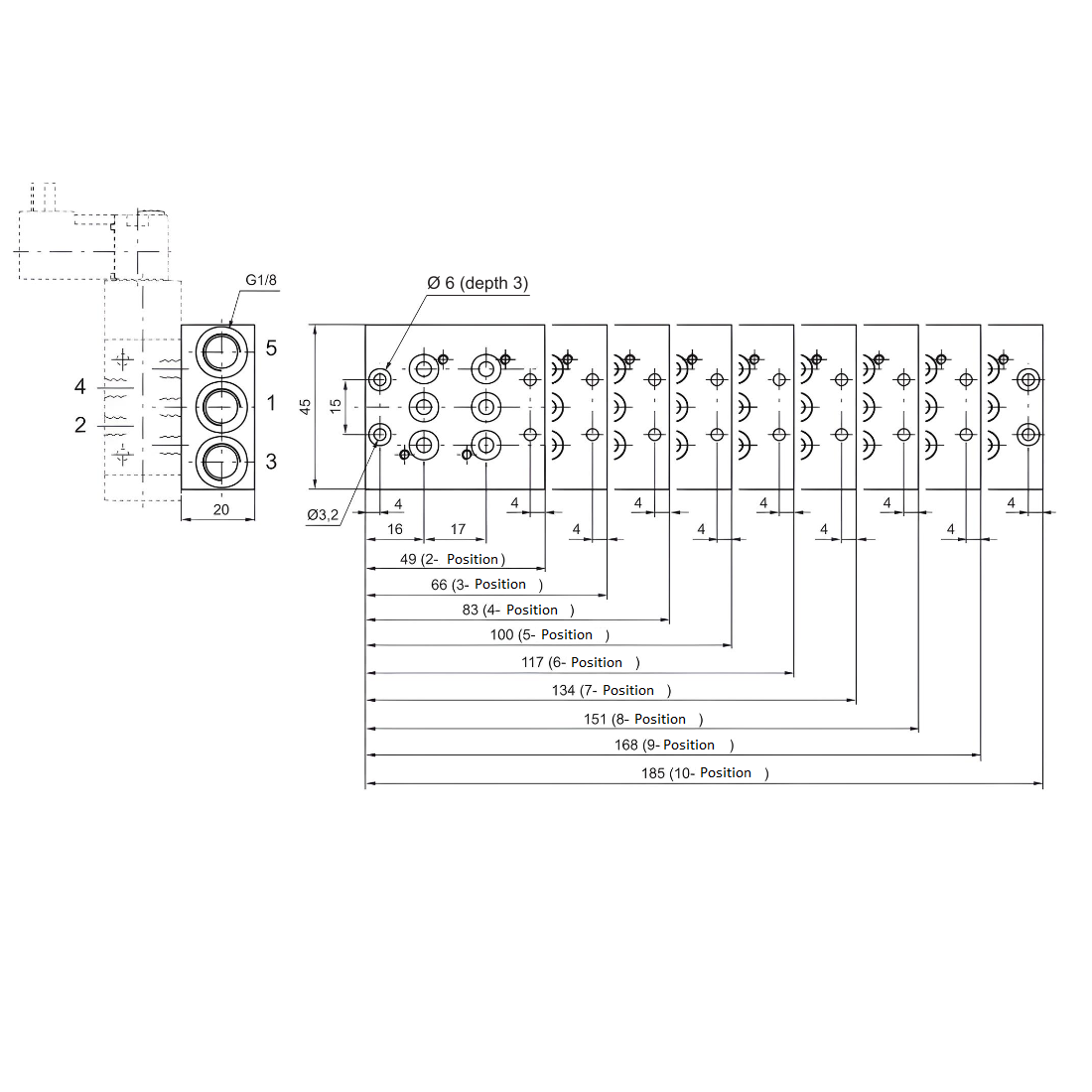 Manifold Air Valve 5/2 & 5/3 - 7 Positions (Valve 805)