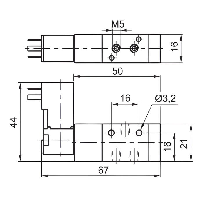 Compact Solenoid Valve M5, 3/2 Normally Closed Spring Return 24Vdc