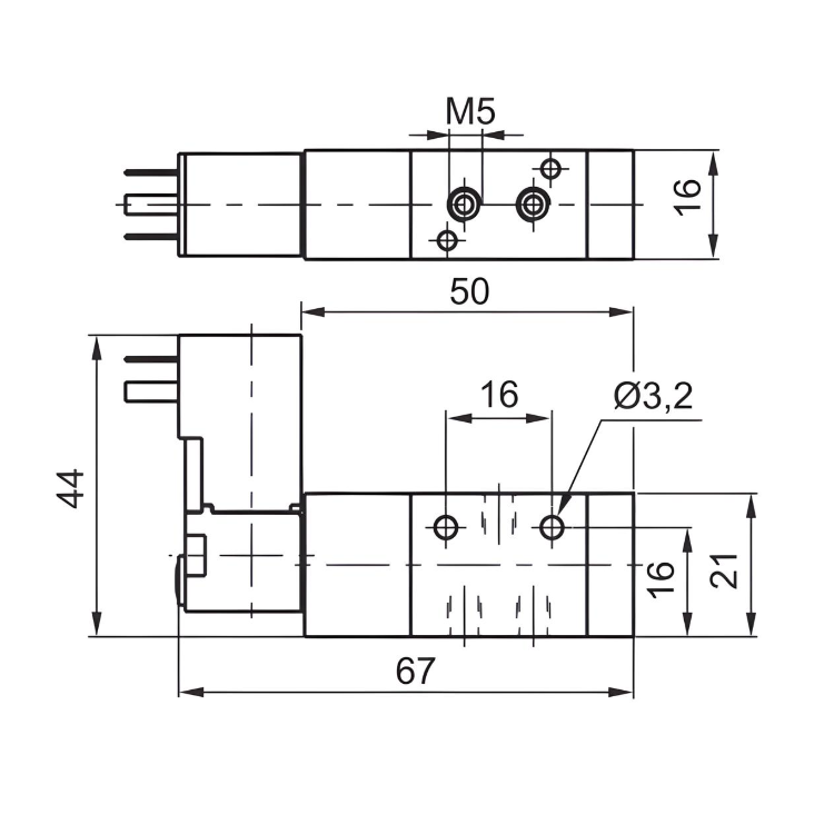 Compact Solenoid Valve M5, 3/2 Normally Closed Spring Return 24Vac