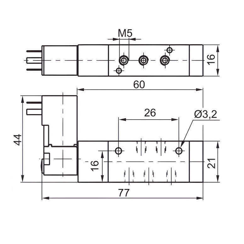 Compact Solenoid Valve M5, 5/2 Spring Return 24Vdc
