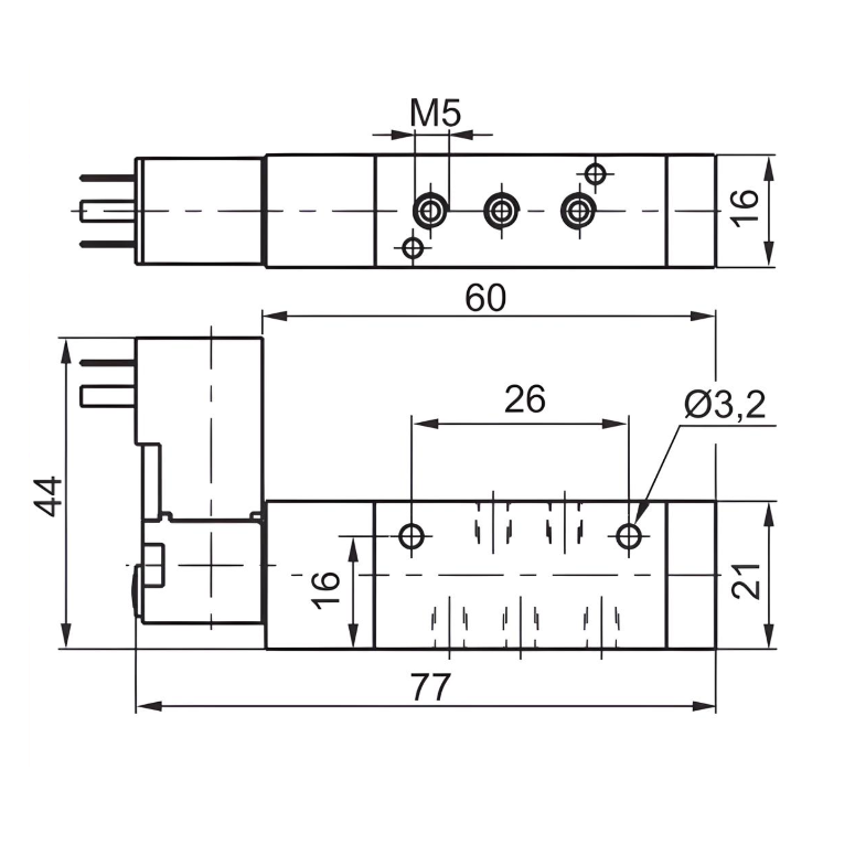 Compact Solenoid Valve M5, 5/2 Spring Return 110Vac