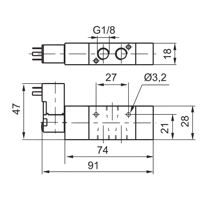 Compact Solenoid Valve G1/8", 3/2 Differential 24Vdc
