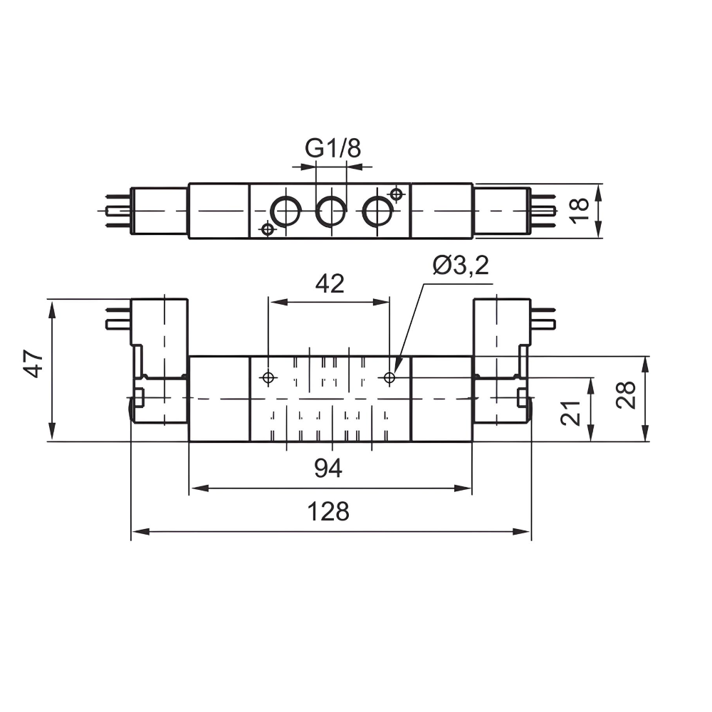 Compact Solenoid Valve G1/8", 5/2 Double Coil 24Vdc