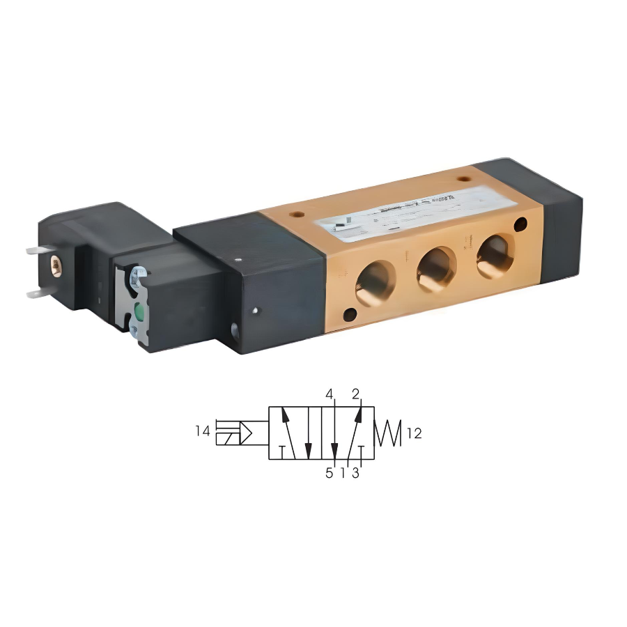 Compact Solenoid Valve G1/8", 5/2 Spring Return 12Vdc