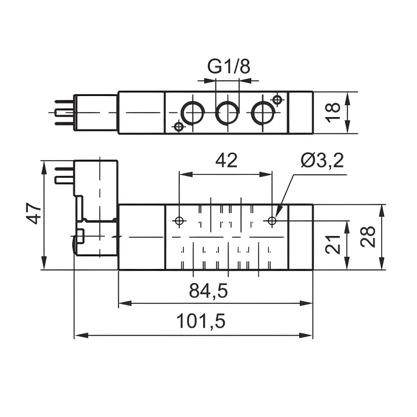 Compact Solenoid Valve G1/8", 5/2 Spring Return 24Vac