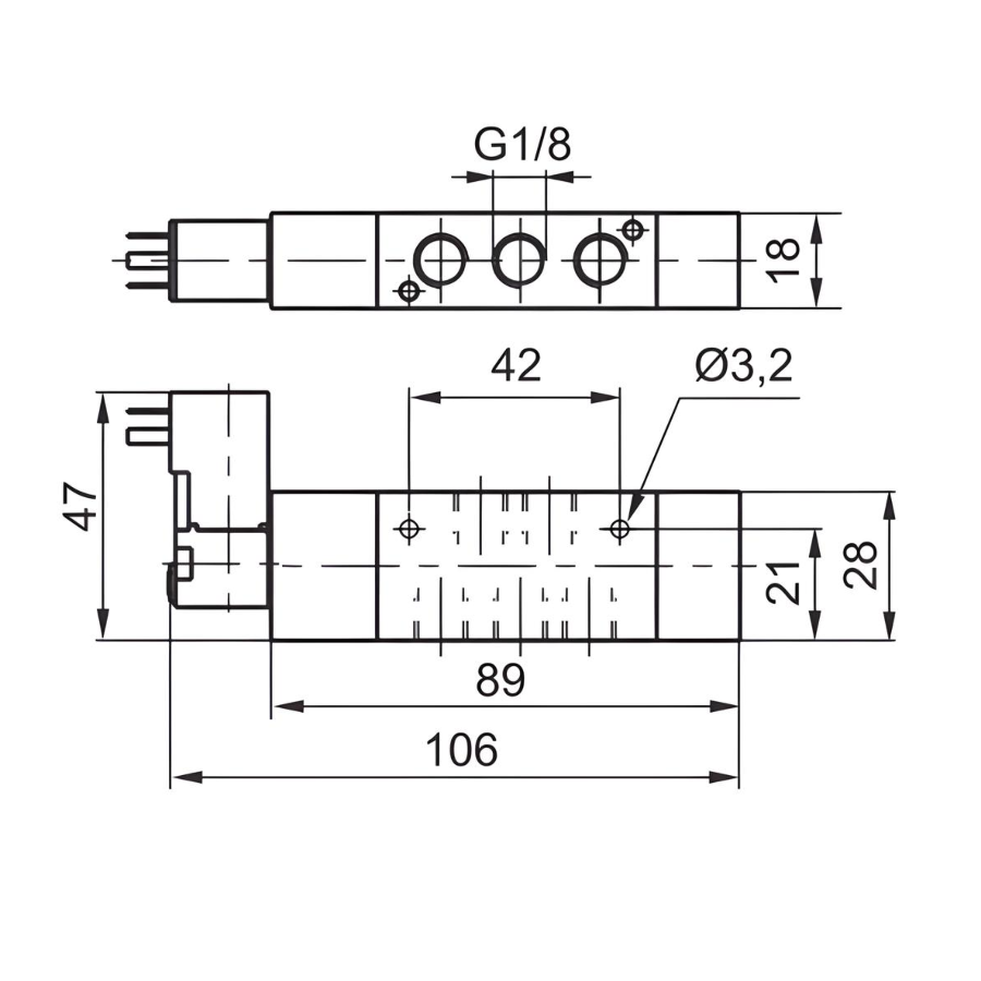 Compact Solenoid Valve G1/8", 5/2 Differential 24Vdc