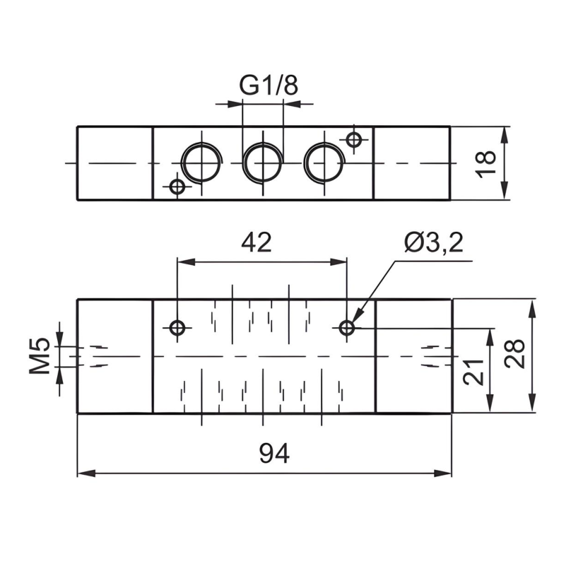 M5 Air Pilot Valve 1/8", 5/2 Double Acting Pressure 1.5 bar