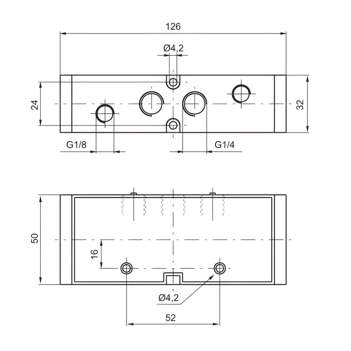 G1/8" Air Pilot Valve 1/4", 5/3 Closed Center Double Acting Pressure 3 bar