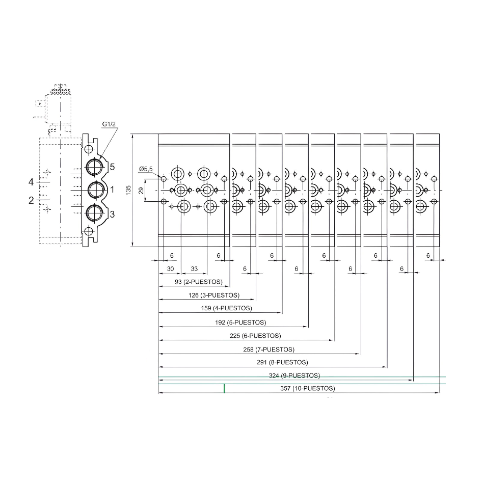 Manifold Air Valve 5/2 & 5/3 - 4 Positions (Valve 824)