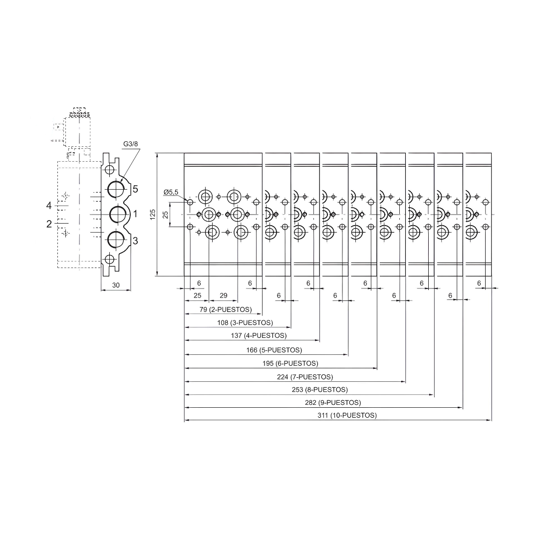 Manifold Air Valve 5/2 & 5/3 - 3 Positions (Valve 828)