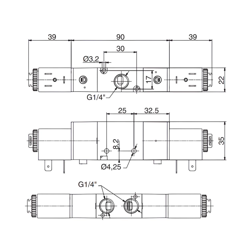 Pneumatic Solenoid Valve 1/4", 3/2 Normally Closed Double Coil 110Vac