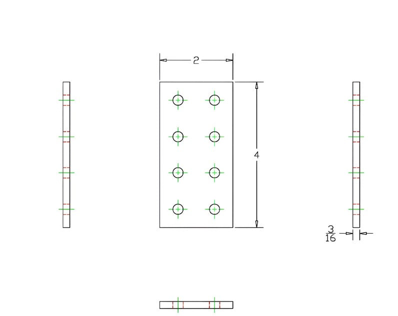 8 Hole Black Joining Plate 2" x 4" x 3/16" | 10 Series Aluminum T-Slot
