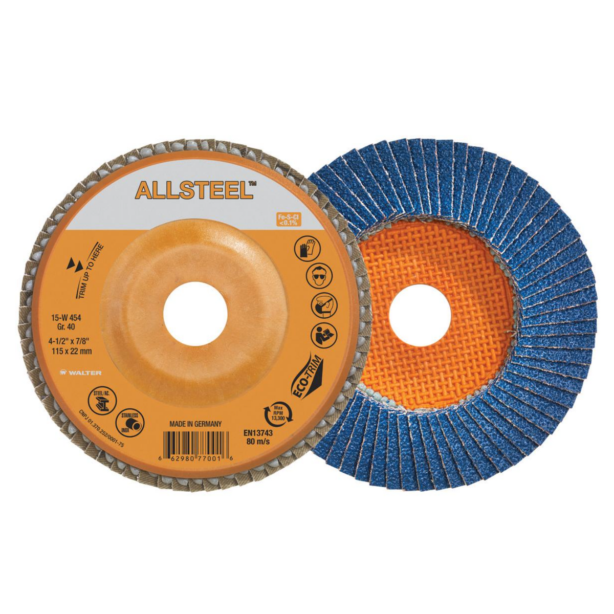 15W454 | ALLSTEEL™ Flap Disc 4-1/2", 7/8" Arbor, 40 Grit, Type 27