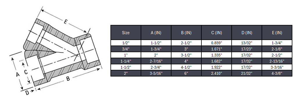 Lateral Wye Tee Socket Weld #3000 - SS 316/316L