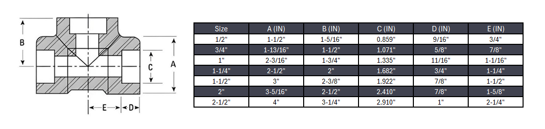 Tee Socket Weld #6000 - SS 304/304L