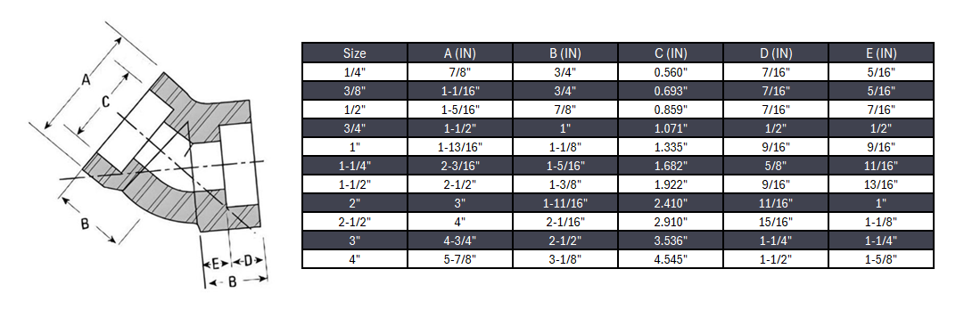 Elbow 45° Socket Weld #3000 - SS 304/304L
